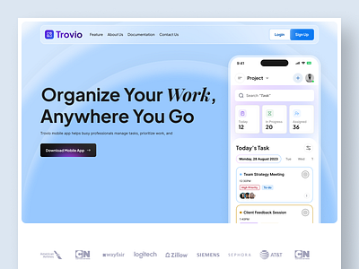 Trovio | Project Management Landing Page UI flat landing page landing page redesign light color product design project management app ui project management ui project management website ui trovio trovio landing page trovio project management ui user interface ux website design website ui