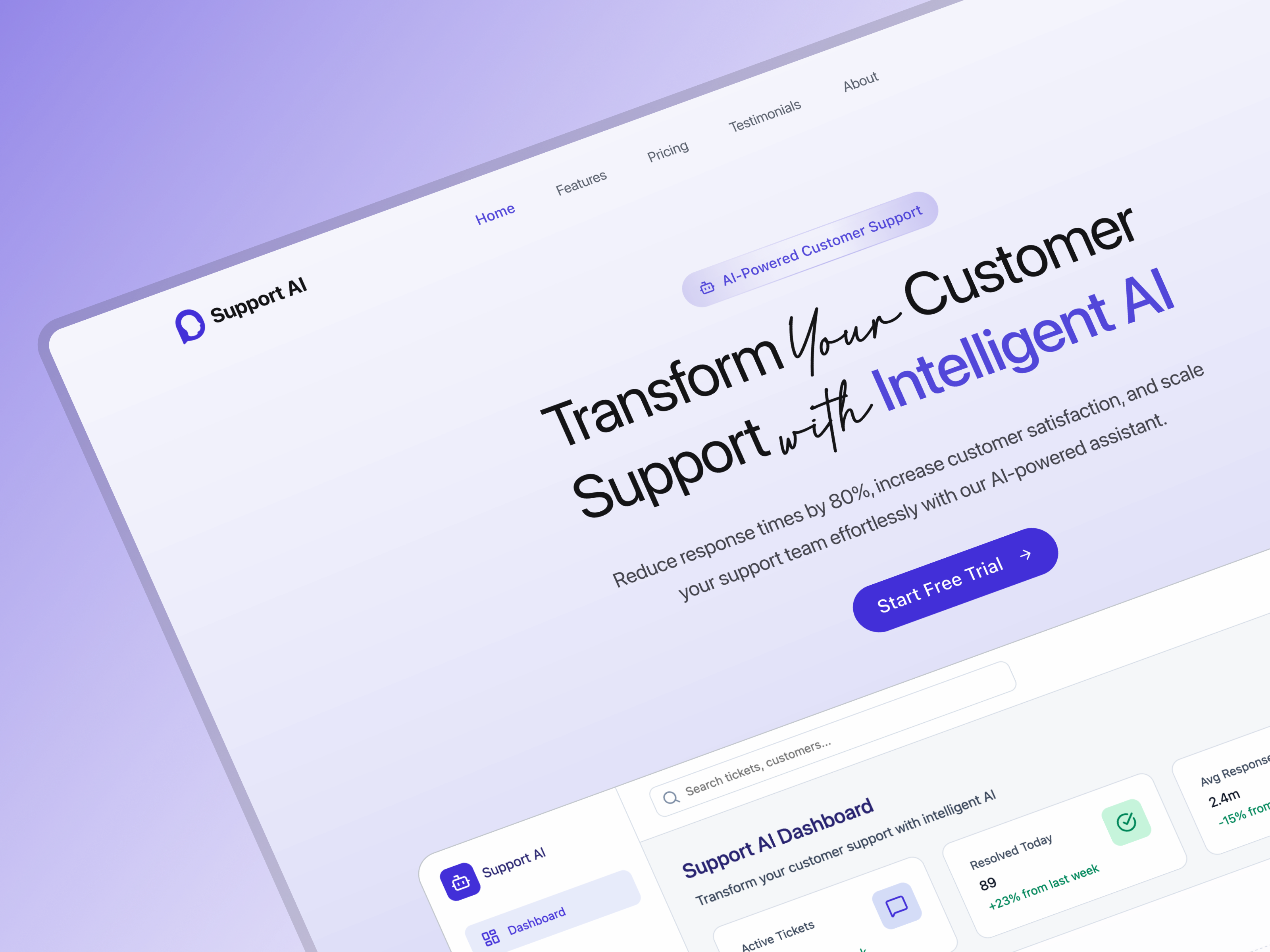 Support AI— AI Powered Customer Support ai ai design ai landing page branding creative dashboard dashboard design design figma landing page saas ui uiux web app website