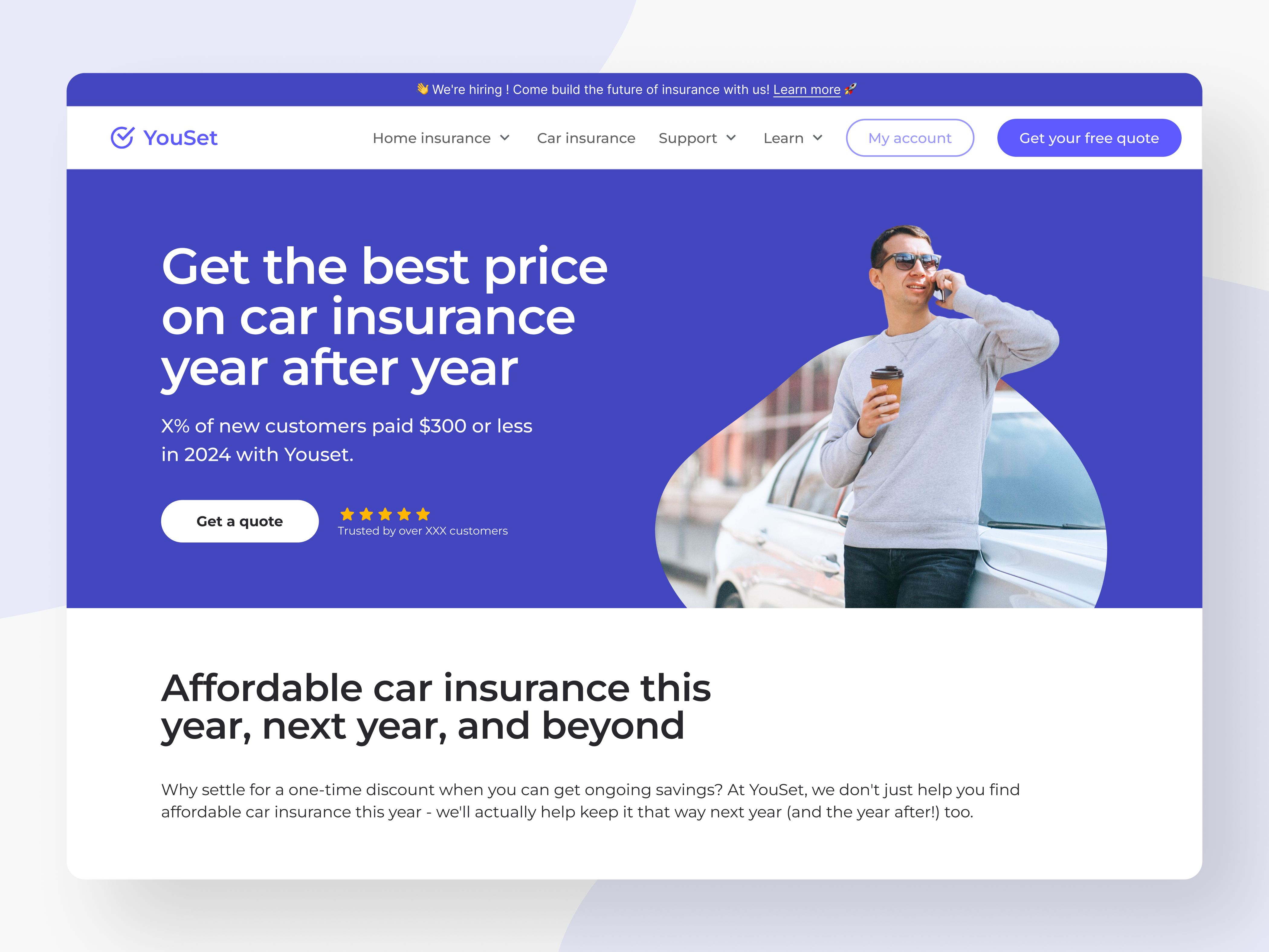 Website for an Online Insurance Comparison Platform – YouSet blue conversion figma insurance landing page ocr purple startup ui ux webdesign