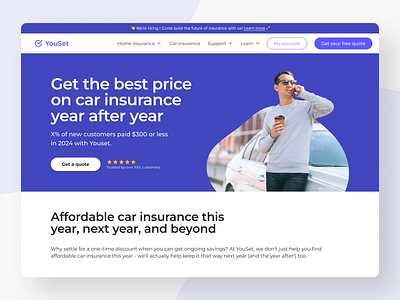 Website for an Online Insurance Comparison Platform – YouSet blue conversion figma insurance landing page ocr purple startup ui ux webdesign