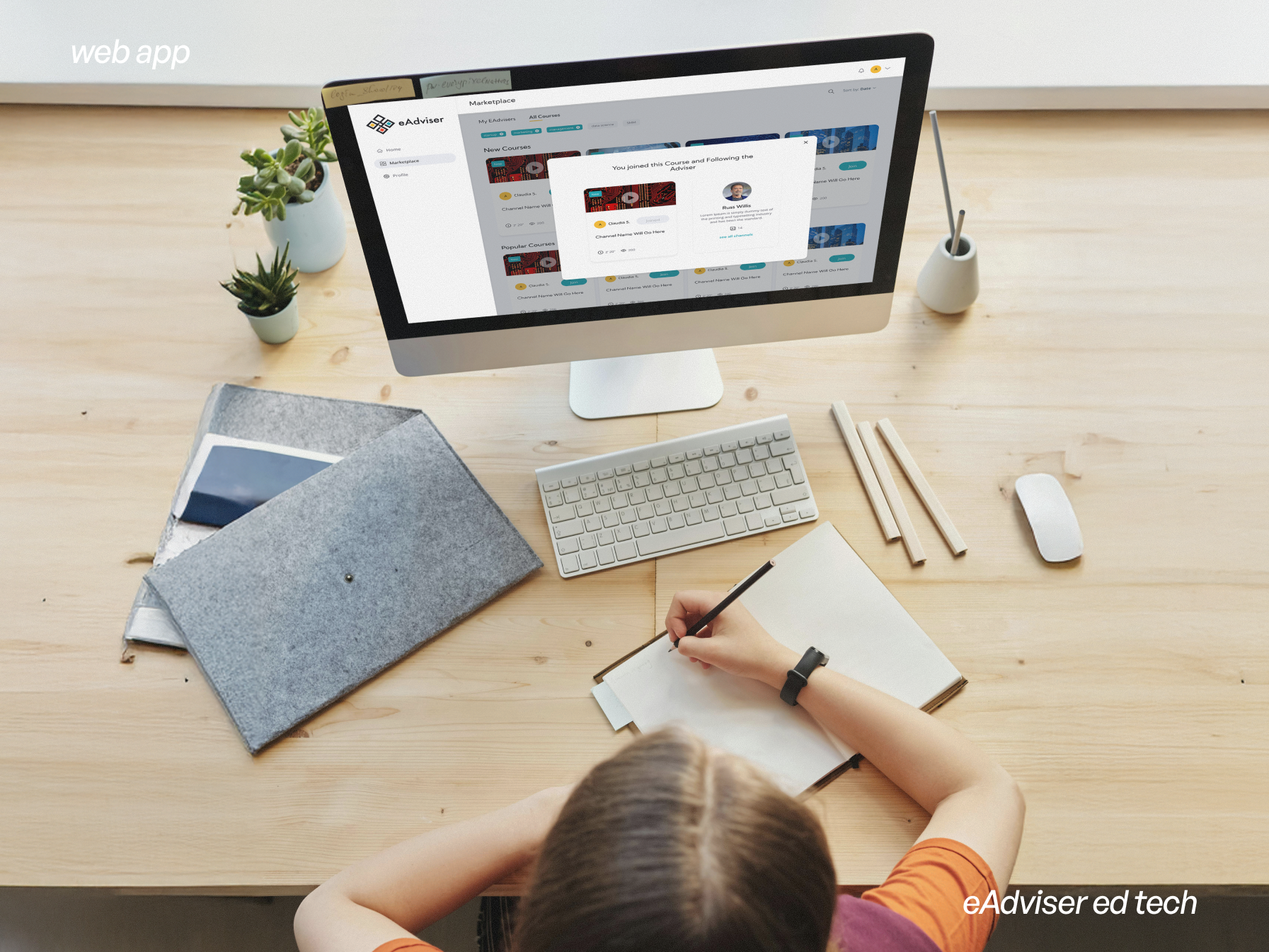 eAdviser: web app to study literally anything app competitive research courses dashboard design ed tech education library multi user product design table ui ux ux research video web app