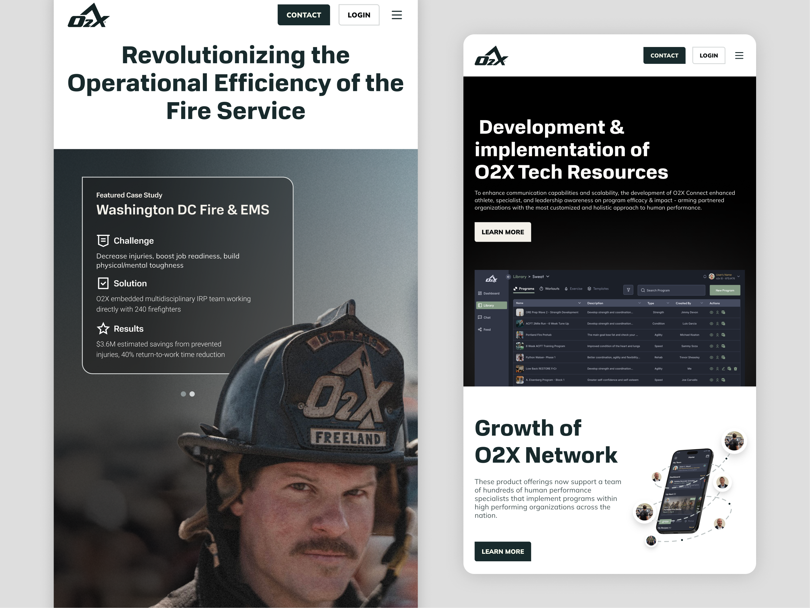 O2X website: straightforward design to boost conversions fit tech graphic design interactive design mega menu product design redesign startup ui ux ux research visual design webflow website