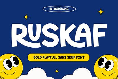 RUSKAF - Bold Playfull Sans Serif Font bold bold display bold font branding cartoon cartooon font cheerful design display display font fun fun typography graphic design kids kids font ragamkatastudio rounded typography