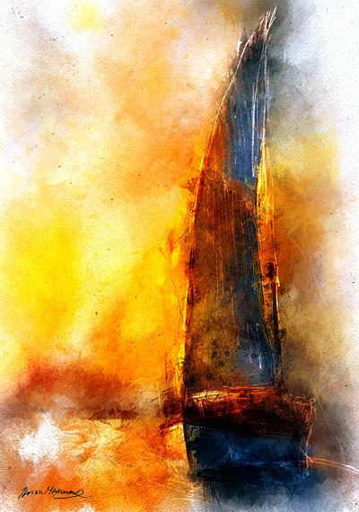 Voilier dans coucher de soleil