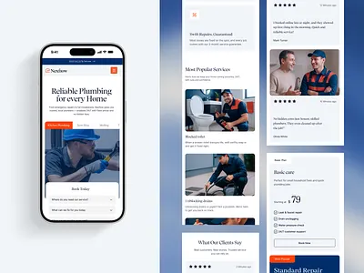 Nexflow • Plumbing Website Mobile Responsive Design booking form business construction design home improvement home services landing page local business mobile mobile interface plumbing website responsive design service website ui user experience web design webflow website website design wingly