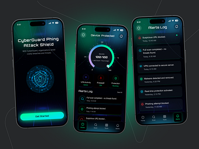 AI Cybersecurity Mobile App ai cybersecurity ai security system analytics cyber protection cyberguard ui cybersecurity dark mode app dashboard data protection futuristic design mobile app mobile app concept mobile ui design modern dashboard phishing shield security app threat detection uiux design vpn app design