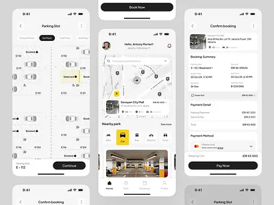Parking Mobile Apps booking parking car car app figma find parking gps minimalist mobile mobile app modern navigation nearby park park app parking parking app parking loot parking space ui valet vehicle