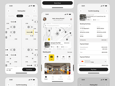 Parking Mobile Apps booking parking car car app figma find parking gps minimalist mobile mobile app modern navigation nearby park park app parking parking app parking loot parking space ui valet vehicle
