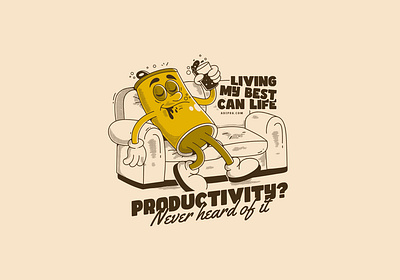 Drunk beer can character adipra adipra std adipra studio adpr beer art beer can beer can character beer can mascot chill tee cool character couch potato funny graphic funny shirt humorous tee lazy can relaxed vibe retro cartoon soda design vintage style weekend mood
