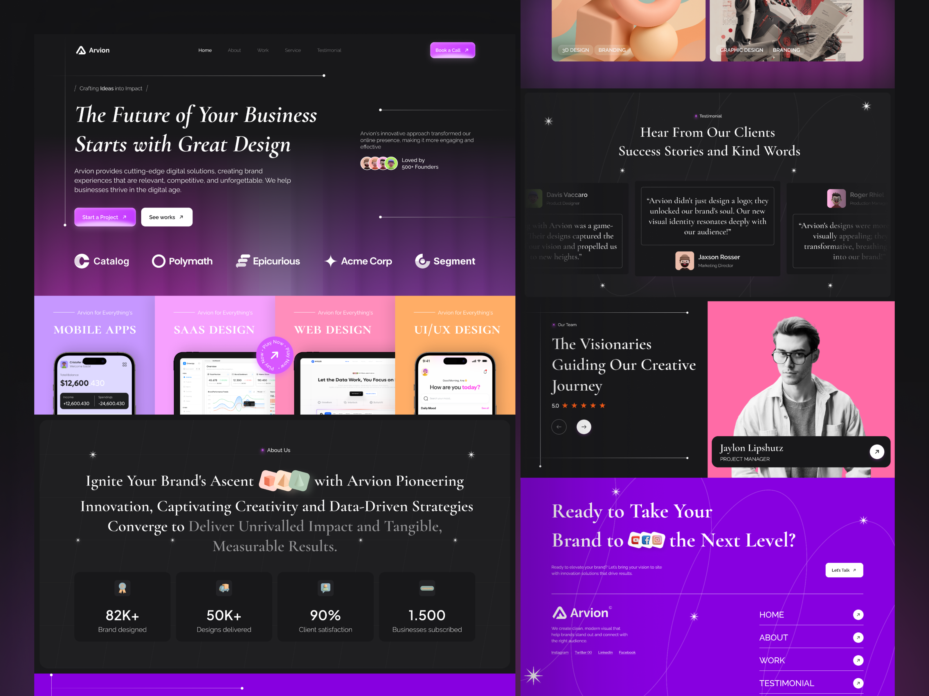 Arvion – Creative Agency Landing Page 🚀 3d agency animation app branding design exploration graphic design illustration illustrator landingpage logo minimal mobile design mobile ui motion graphics productdesign ui ux website