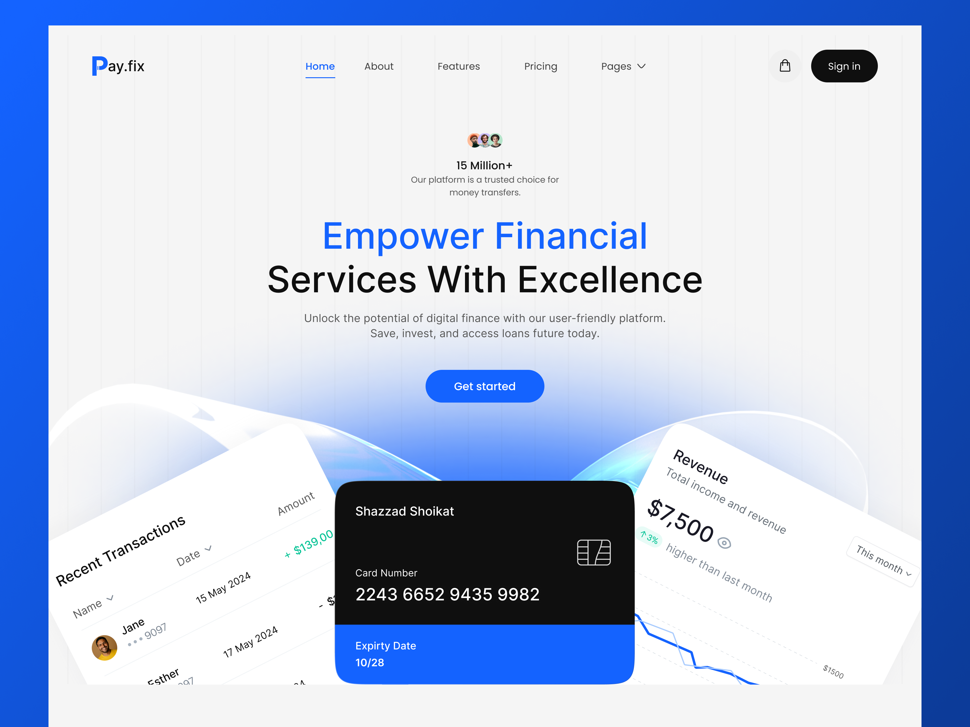 PayFix - Webflow Fintech Template blue branding design figma fintech fintech template graphic design ideapeel ideapeel template landing page product design template webflow webflow template