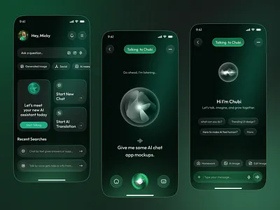 Ai Assistant App - Talk, Imagine & Create ai ai assistant app ai bot ai chat ai chatbot app ai interface app app design artificial intelligent app chat app chatting futuristic ui mobile mobile app