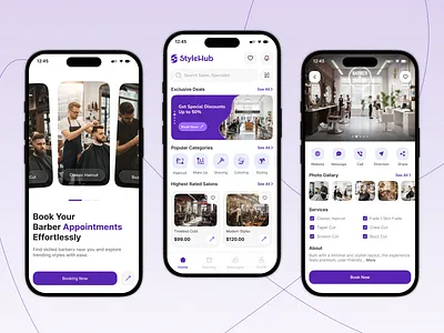 Barber & Salon Appointment Booking App android appdesign appointment barber bookingapp branding cleanui designconcept designinspiration figmadesign flatdesign interface ios minimaldesign mobileapp productdesign salon ui uidesign uxdesign