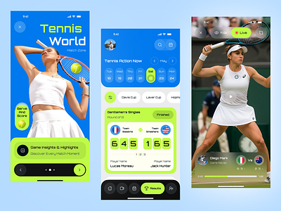 Tennis World – Match Zone UI Design app design game highlights live streaming match tracker match zone mobile app mobile app design player stats score tracker sport analytics sport dashboard sports app sports interface sports ui tennis tennis world ui design ux design