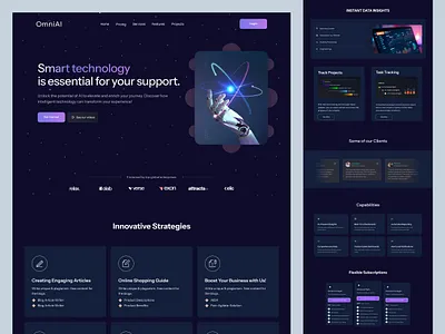 OmniAI - AI Technology & Business Landing Page UI Design ai startup ai website artificial intelligence clean ui dark theme data analytics homepage landing page landing page design modern ui professional design saas landing page tech website ui ui design ux design web design