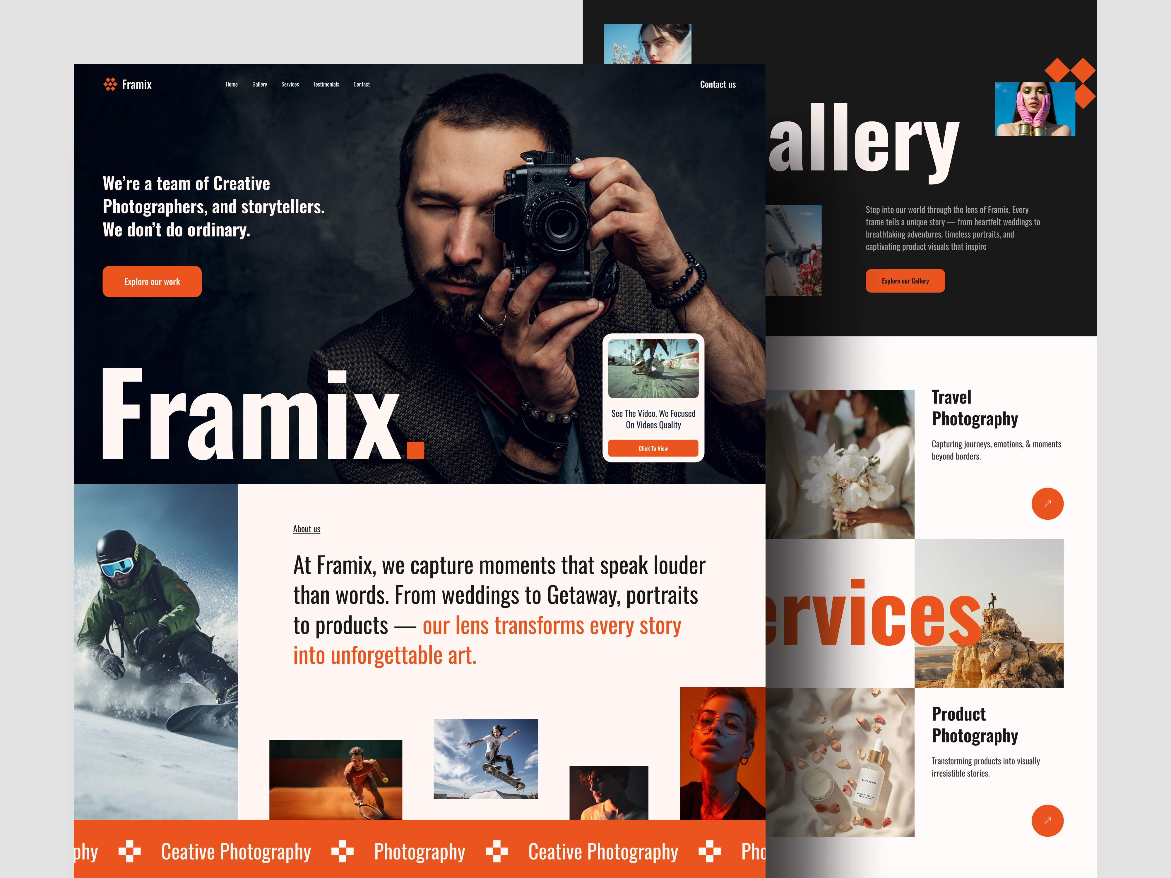 Framix – Creative Photography Agency Landing Page Design agency landing page framix graphic design krevix landing page product design ui uiux user interface ux we ui website design website landing page