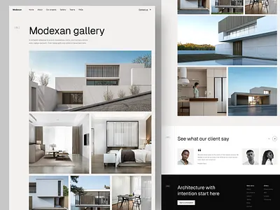 Modexan - Gallery Pages architecture clean framer gallery gold home house image interior landing page layout luxury portfolio preview project property real estate vektora web design webflow