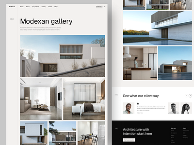 Modexan - Gallery Pages architecture clean framer gallery gold home house image interior landing page layout luxury portfolio preview project property real estate vektora web design webflow