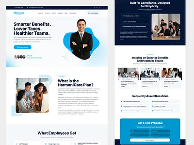 HarmoniCare — Smarter Benefits for Modern Businesses branding business business funding clean ui corporatewebsite employee benefis employeebenefits funding graphic design moderndesign ui uiux ux web web design