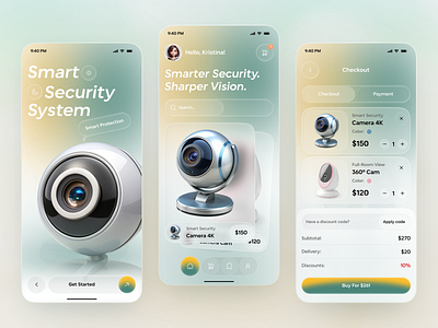 E-Commerce Mobile App – Smart Security System Product UI Design 3d 3d ui design app design e commerce e commerce app ecommerce ecommerce app mobile mobile app smart camera app smart home smart security tech app ui design