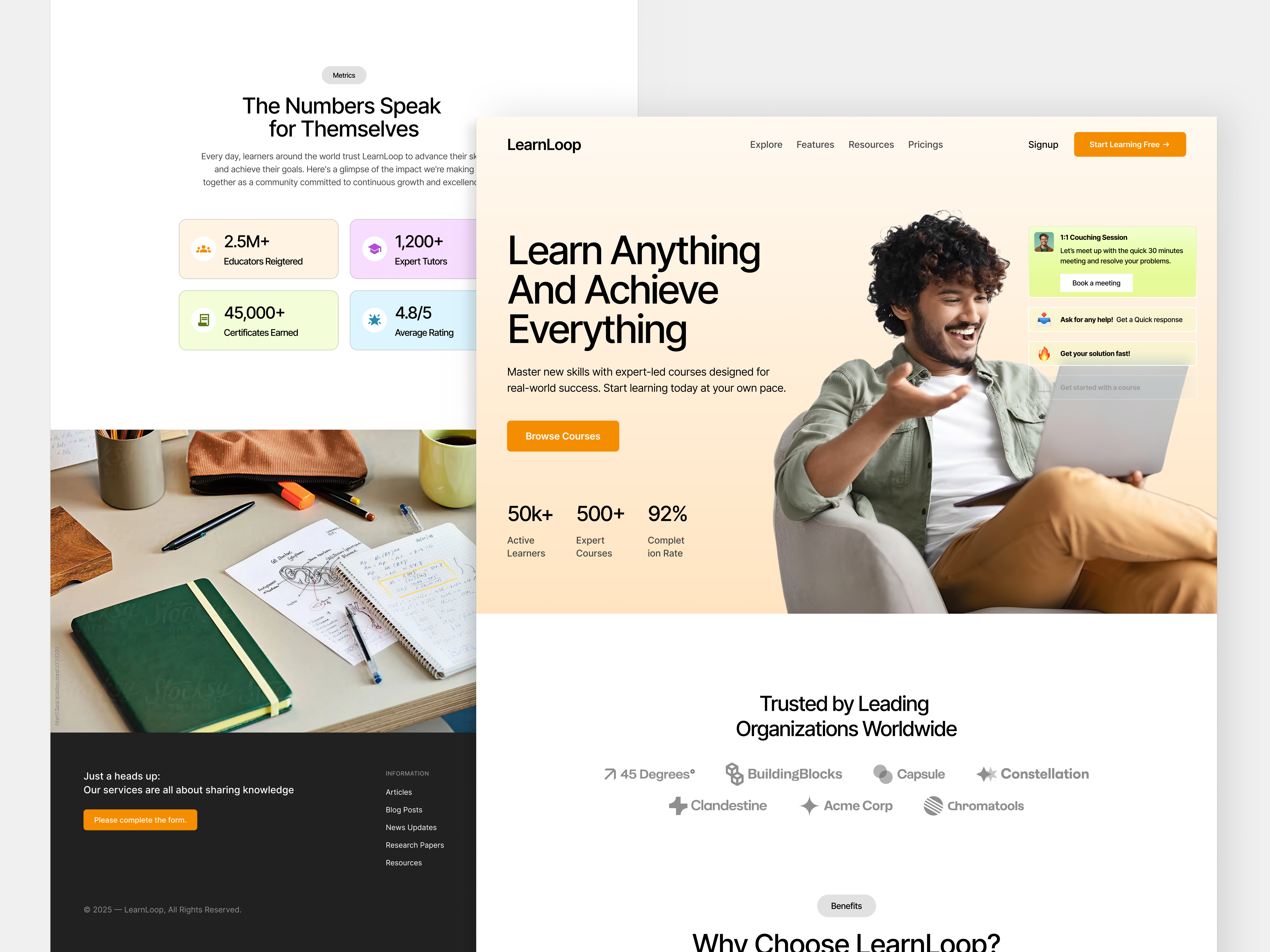 LearnLoop - An Education Learning Web design app blinxpace branding course design designer edu edutech learning product school simple startup tech ui ux web website