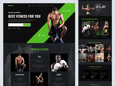 💪 GrindOne — Fitness & Gym Landing Page UI design fitness landing page fitness ui graphic design gym gymlandingpage homepage modren sports landing page ui ui design web website