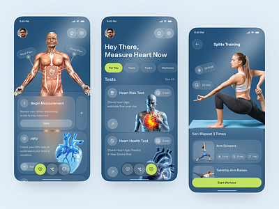 AI Health & Fitness App – Heart Rate & Workout Tracker UI Design ai design ai health app app design fitness app fitness ui health app health tracker healthtech heart monitor medical app mobile mobile app smart health app ui design wellness app workout app