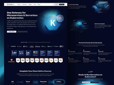 Traefik Knative Landing Page branding dark design diagram hero illustration knative kubernetes landing page marketing web