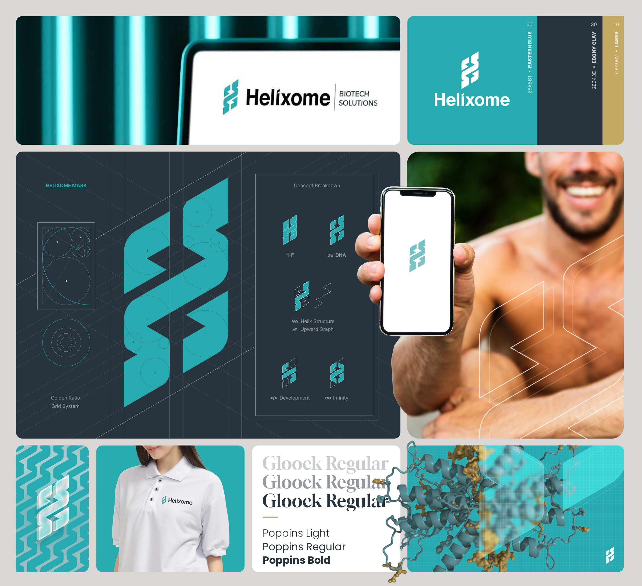 Helixome Biotech Solutions ◇ Brand Identity Design biology biotech biotechnology brand brand concept brand identity branding chemistry design dna drug discovery geometric logo golden ratio graphic design helix logo molecular design science startup branding tech logo