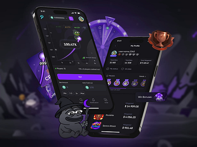🎰 Pasino – Decentralized Web3 Casino Platform UI Design 💎 2d 3d animation app bet casino crypto dapp gambling game gamefi gaming illustration ios meme memecoin mobile pepe spin web3