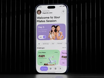 Pilates Workout App UI – Fitness & Wellness Mobile Design app design fitness app fitness ui health and fitness health app lifestyle app mobile mobile app pastel ui ui design wellness app workout app yoga app