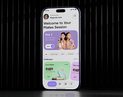 Pilates Workout App UI – Fitness & Wellness Mobile Design app design fitness app fitness ui health and fitness health app lifestyle app mobile mobile app pastel ui ui design wellness app workout app yoga app