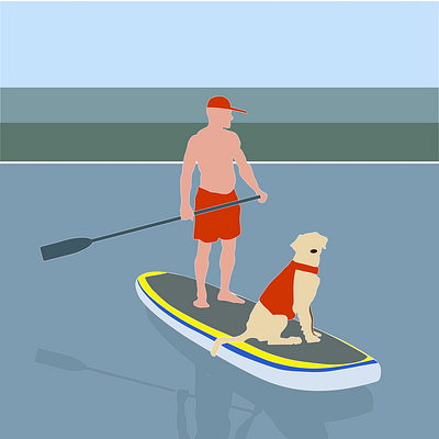 Friends on supboard design dog graphic design illustration man summer vector water