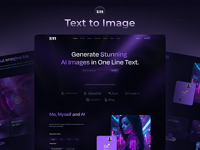 AI Image Generator Landing Page Design 3d ui ai ai design ai landing page ai tool artificial intelligence dark ui image generator neon design product design uiux web design