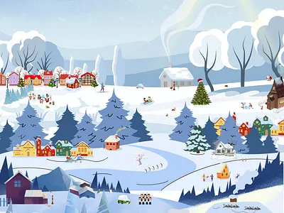 Winter Morning Village 3d animation art artwork christmas cozy cozyillustration cozywinter design digital digitalart graphic design illustration winter