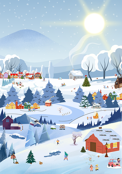 Winter Morning Village 3d animation art artwork christmas cozy cozyillustration cozywinter design digital digitalart graphic design illustration winter
