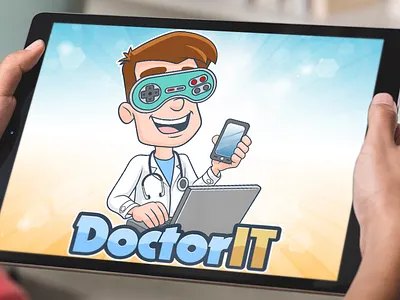 Happy Doctor Logo Design, Custom Portrait for Gaming Branding beehaya branding cartoon charactedr creator logo online design doctor gamer gaming illustration logo mascot portrait twitch ui vector youtube