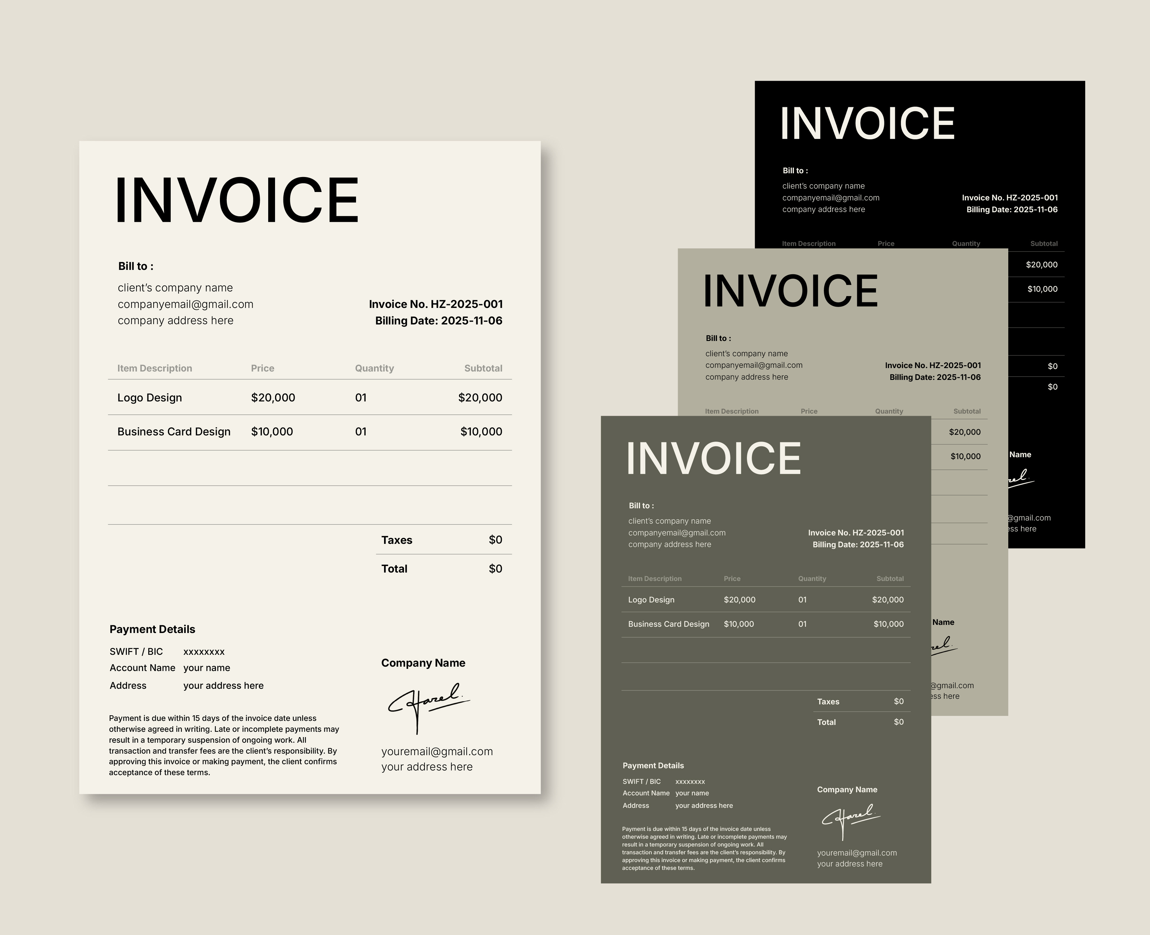 Minimal Invoice Template | Editable AI & Canva Files creative digitalartist graphic design invoice invoicedesign resume resumedesign template templatedesign