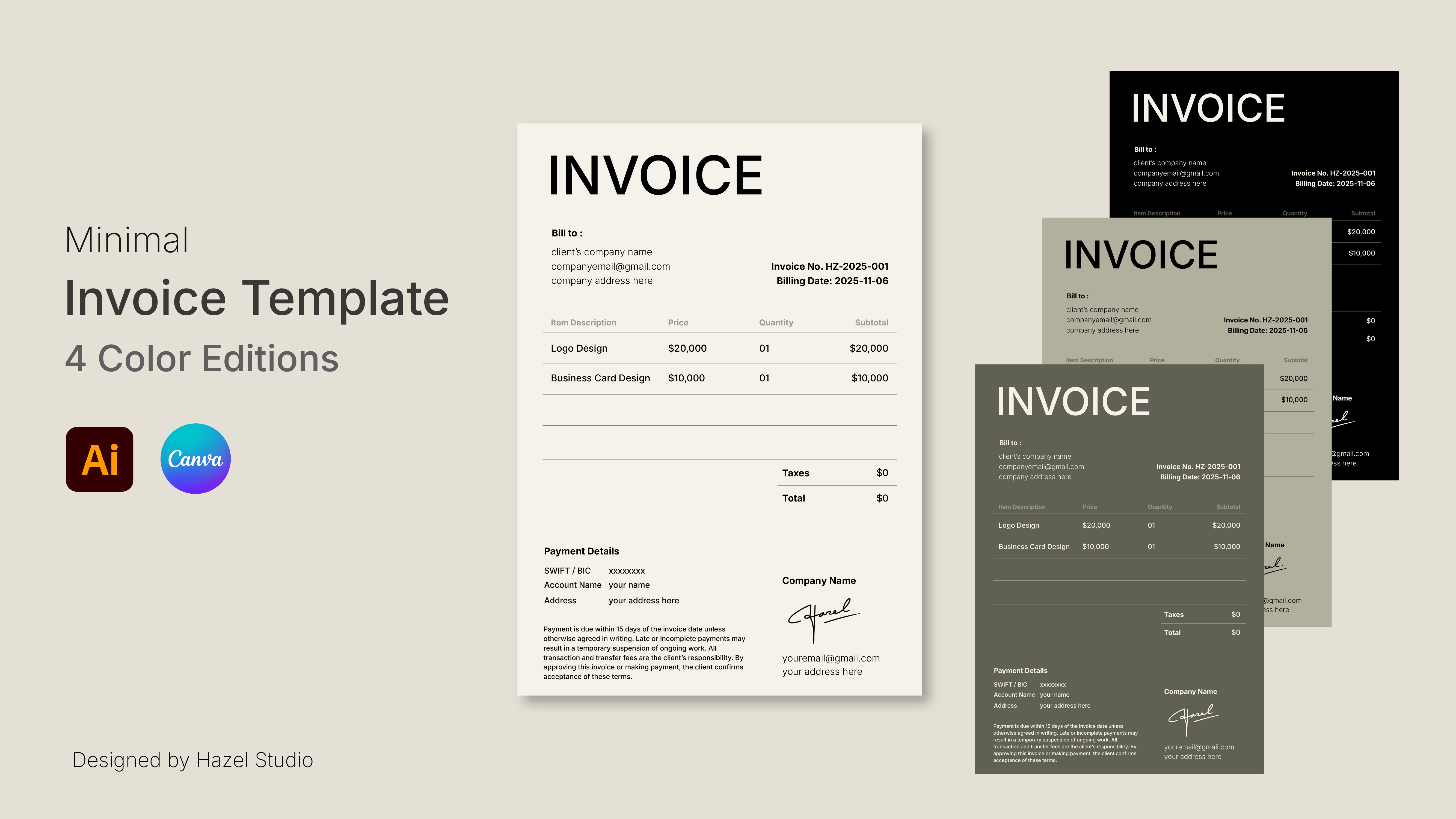 Example of Invoice Template – 4 Color Editions
