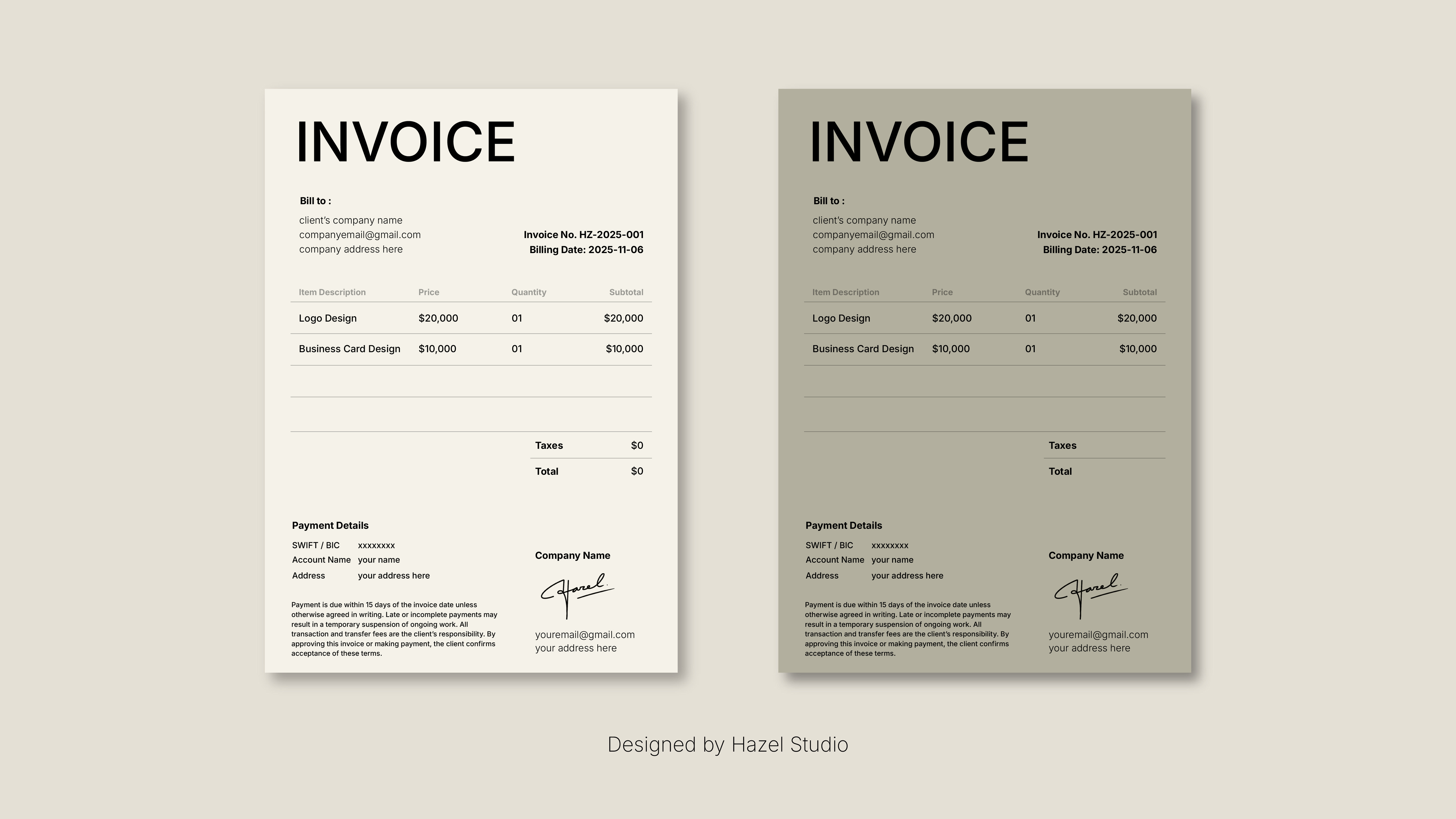 Example of Invoice Template – 4 Color Editions