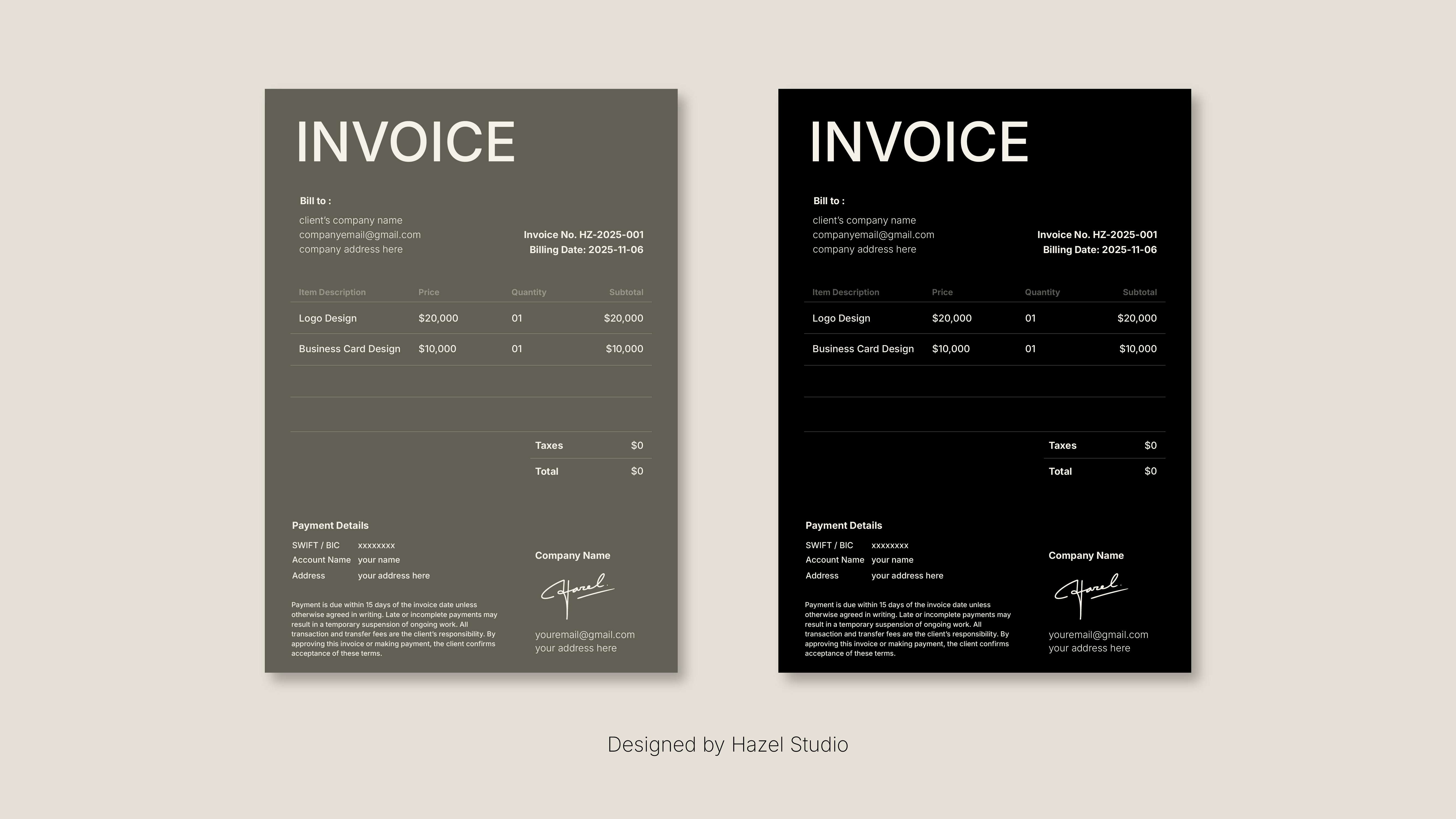 Example of Invoice Template – 4 Color Editions