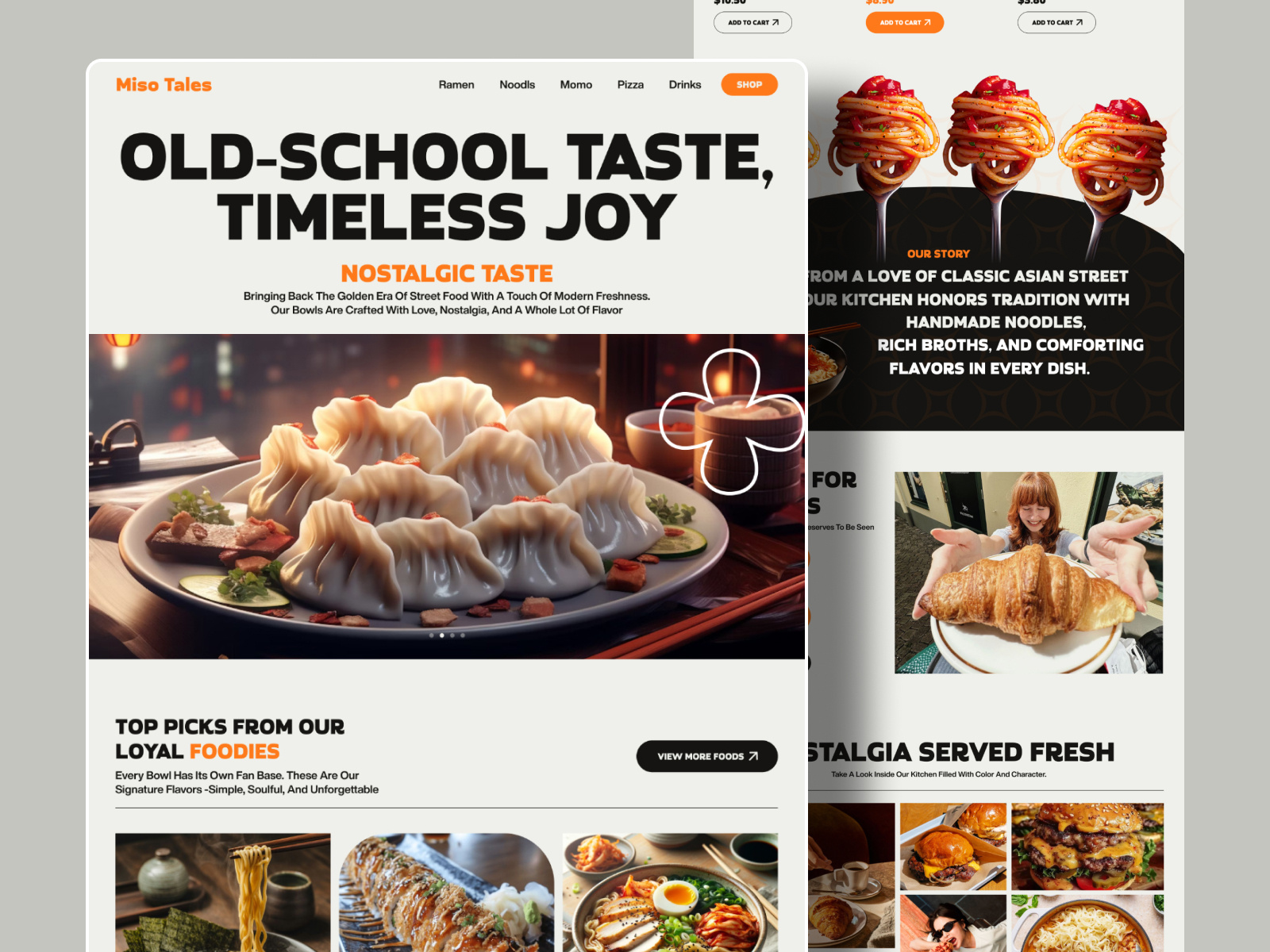 A Vintage Twist on Modern Fast Food asian food fast food website food delivery website food landing page food order website food platform food website foodwebdesign logo minimal food uiux modern restaurant website online food spanish website sushi landing page techwitpro vintage food app webflow website website design