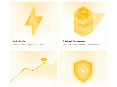 Bento card section for agency landing page. 3d graphic design ui