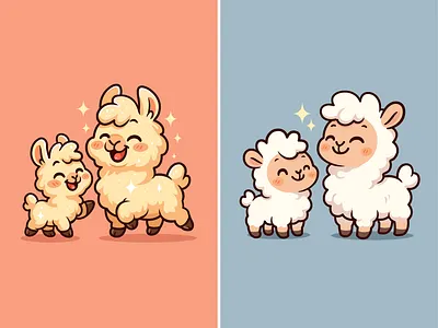 Llama and Alpaca🦙✨🐑 alpaca animals branding character cute doodle farm flat fluffy funny icon illustration llama logo mammal white wildlife wool