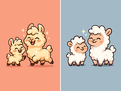 Llama and Alpaca🦙✨🐑 alpaca animals branding character cute doodle farm flat fluffy funny icon illustration llama logo mammal white wildlife wool