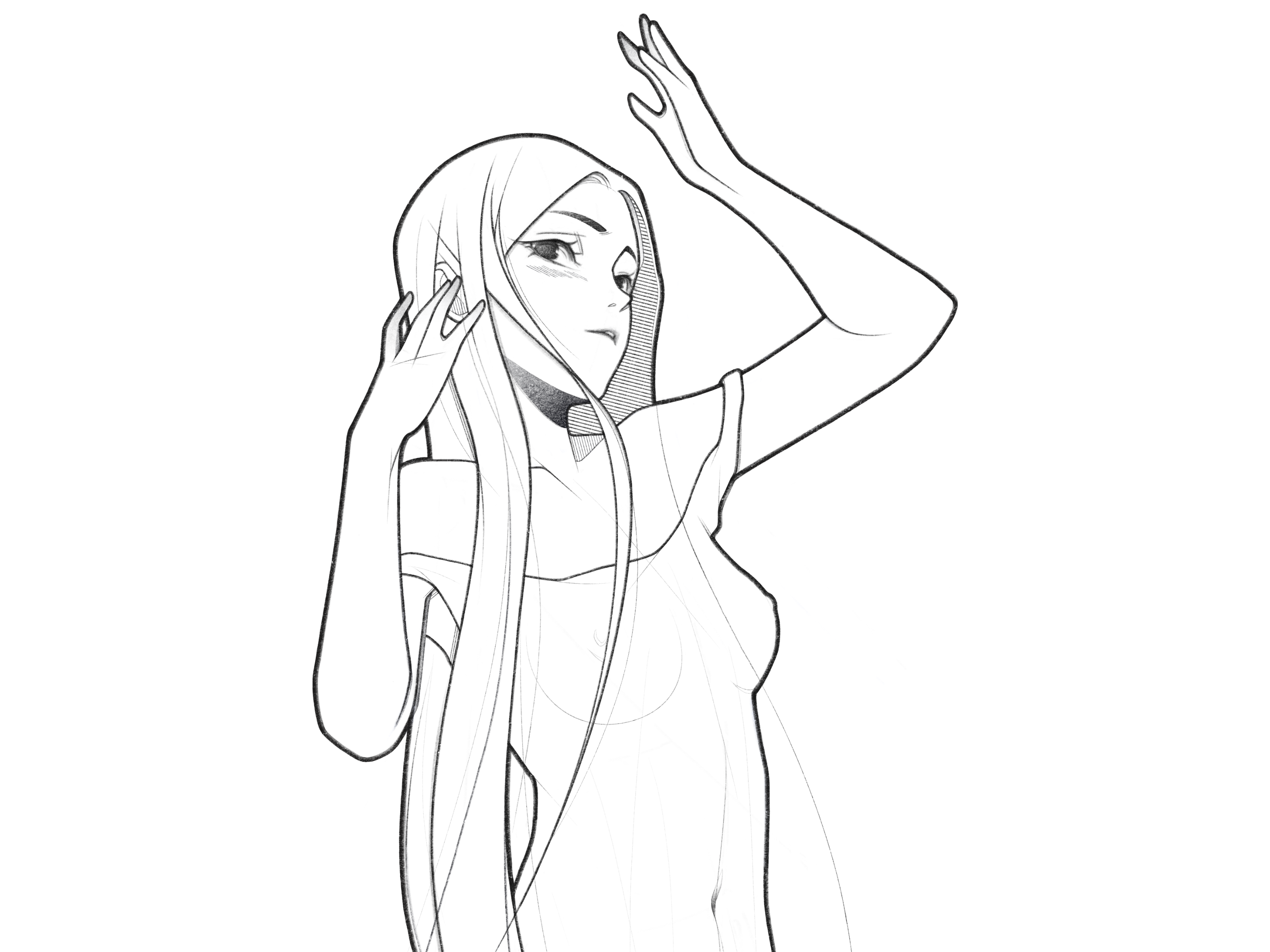 dancing thoughts inside my mind black and white body character character design comic details draw drawing fantasy girl halftone illustration line minimal monochrome pencil procreate simple