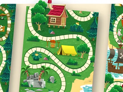 Playful Treasure Trail - Kids Board Game Illustration board game design cartoon cabin cartoon camp cartoon design cartoon forest cartoon house cartoon illustration cartoon temple ruin cute illustration fun illustration game design game illustration illustration kids board game illustration kids illustration playful illustration print design puzzle game road game
