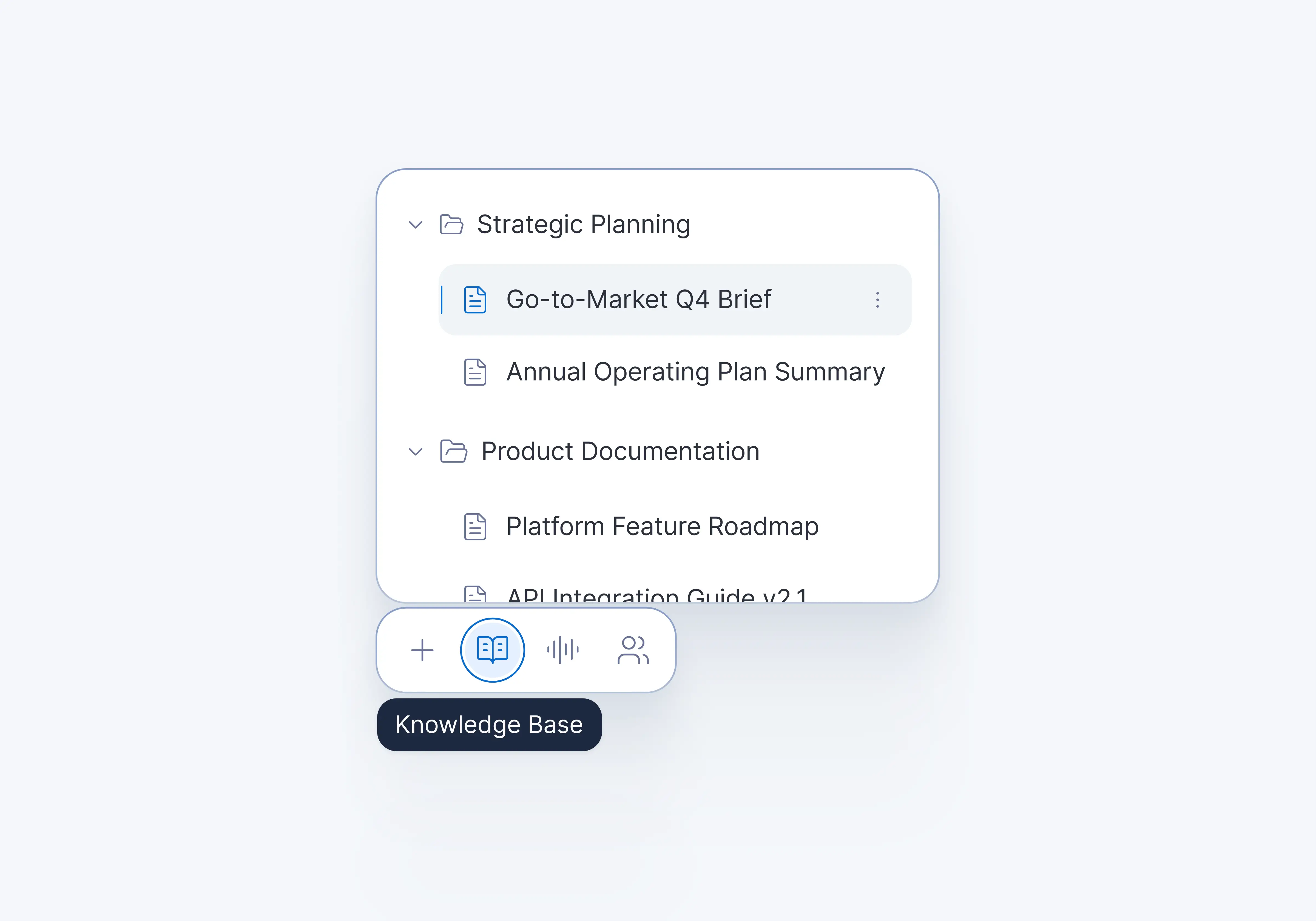 Knowledge base selection for AI powered text editor ai design folder text editor ui ux