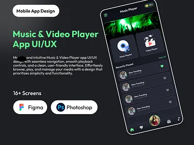 Intuitive UI/UX for effortless music & video playback with clean clean interface intuitive controls media player modern design music player playlist manager smooth navigation ui design ux design video player