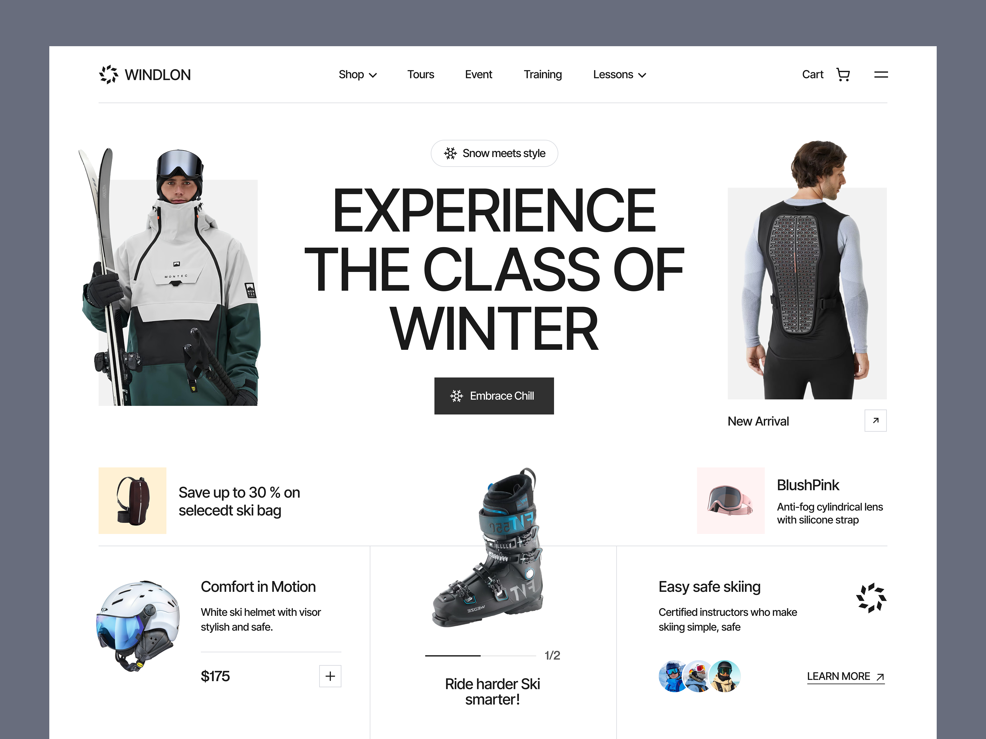 Example of Windlon - Ski Sports Gear & Experiences - Web Design